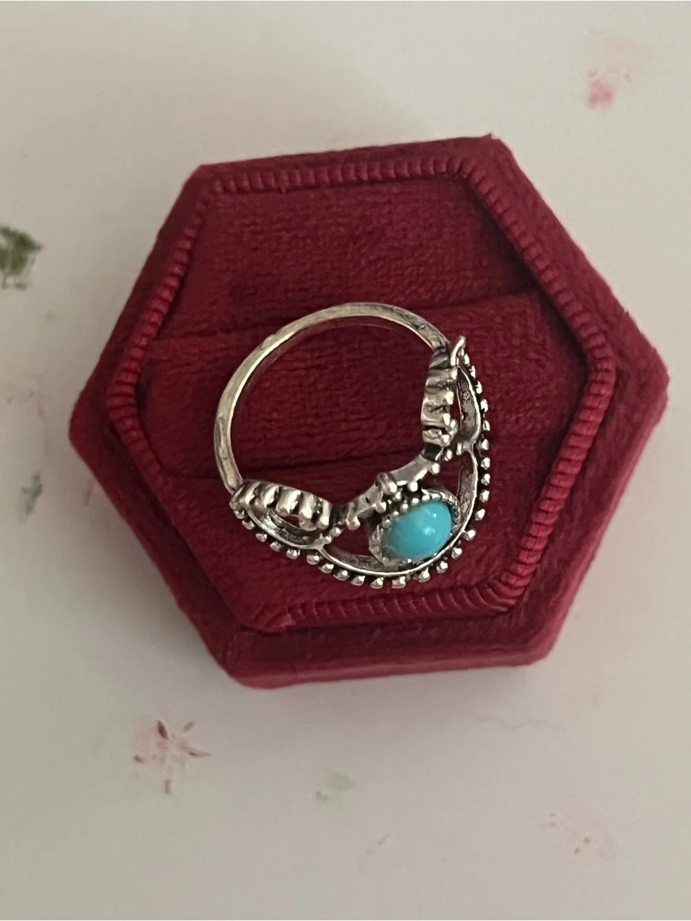 Stainless Steel Silver Bohemian Design Faux Turquoise Statement Ring Size 7